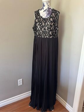 Pinkblush Black Lace Bodice Pleated Maxi Dress